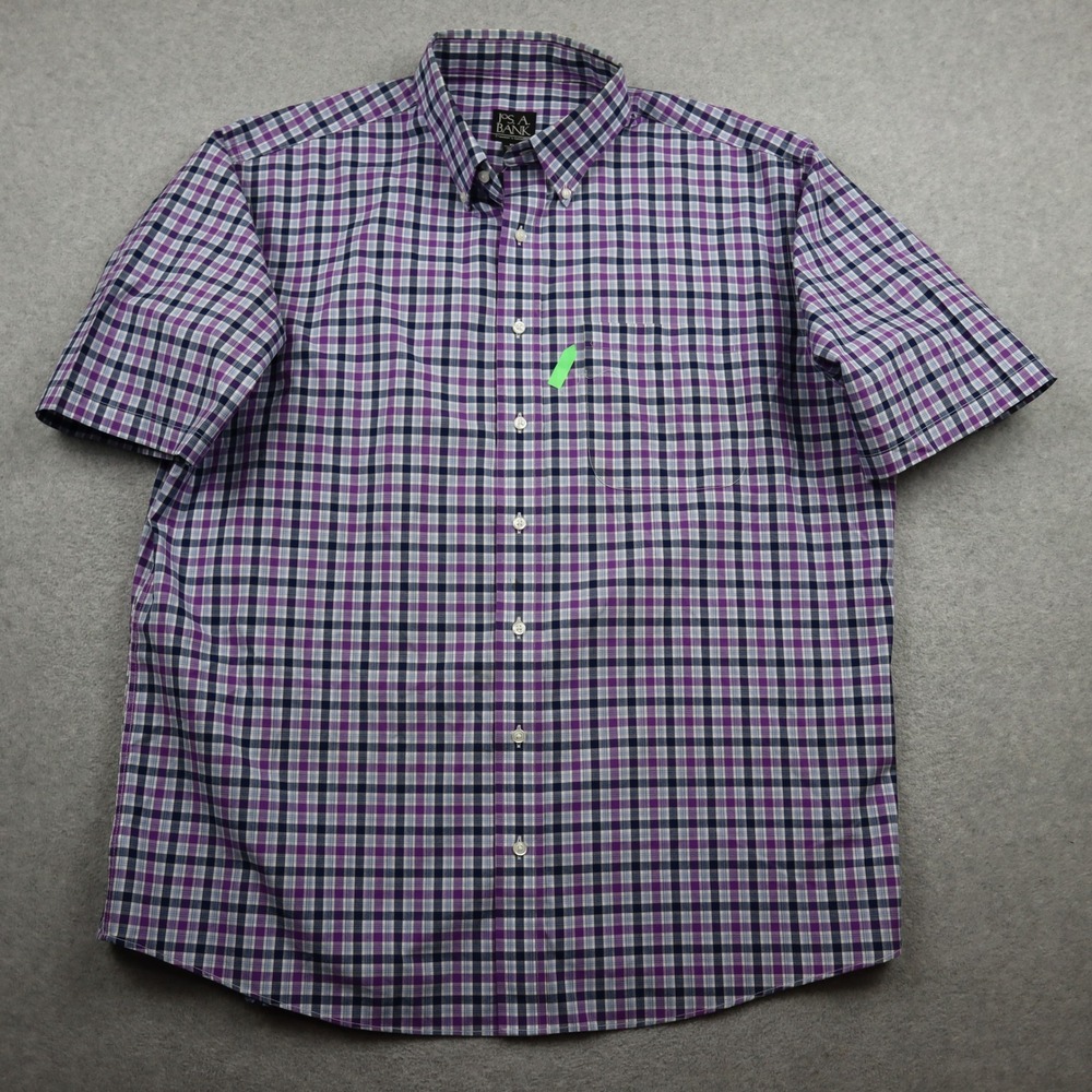 Jos. A. Bank Button-Down Mens XL Traveler's Collection Purple Plaid Short Sleeve